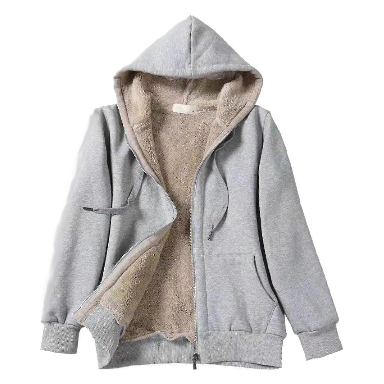 Women's Warm Winter Fleece Jacket with Hood, Casual Zip-Up Hoodie in Plus Sizes, Elegant Solid Color Sweatshirt