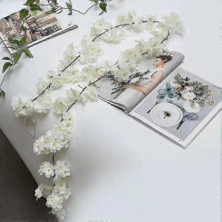 3pcs Artificial Cherry Blossom Flower Vines Hanging Silk,1.8 Meter（White）