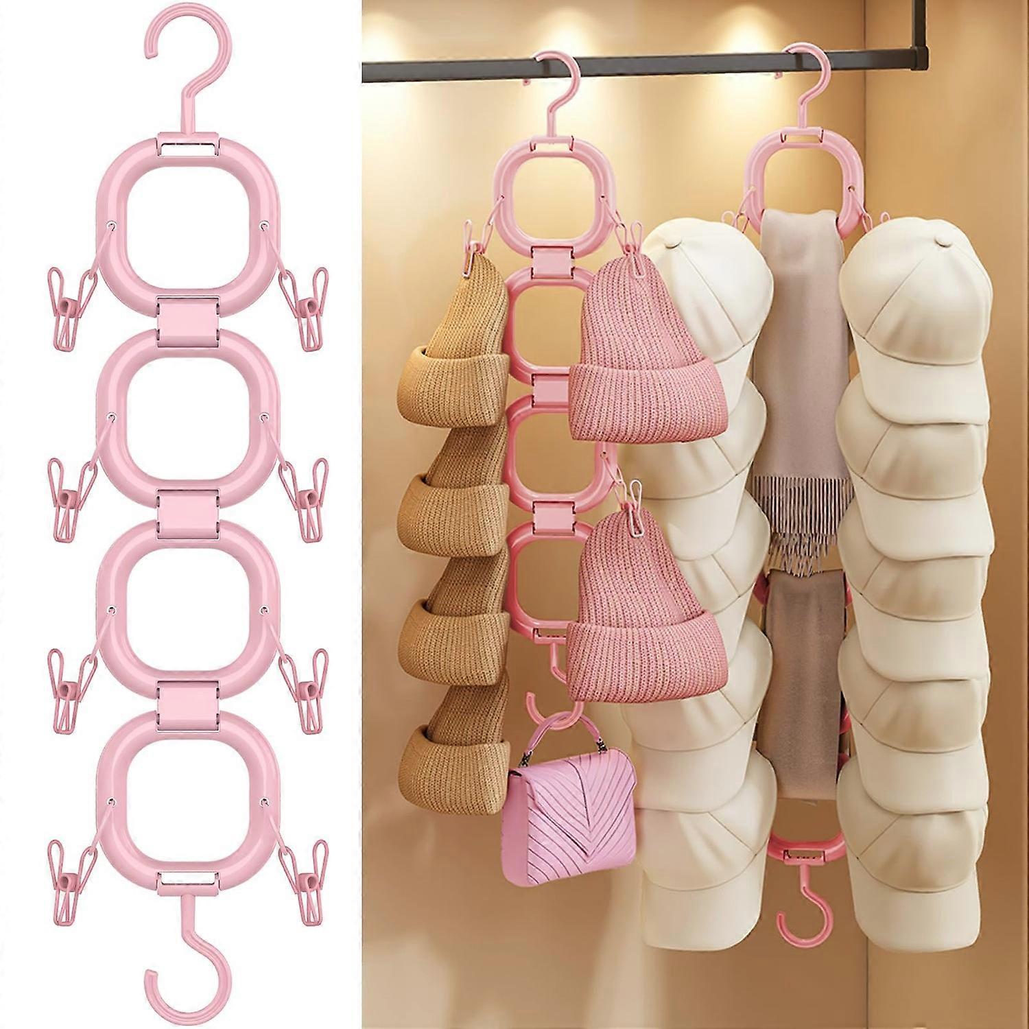 4 Rings Multipurpose Plastic Hanger Rack for Clothes Hats Space Saving Closet Organization