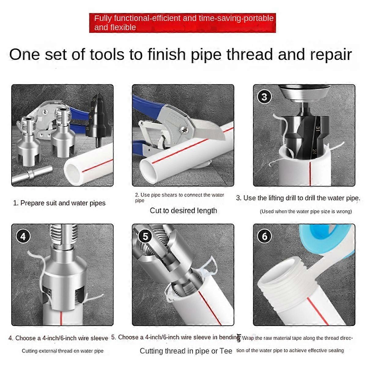 1/2 Inch 3/4 Inch PPR Pipe Complete Threading Kit with Internal External Taps Dies Reamer Pipe for D