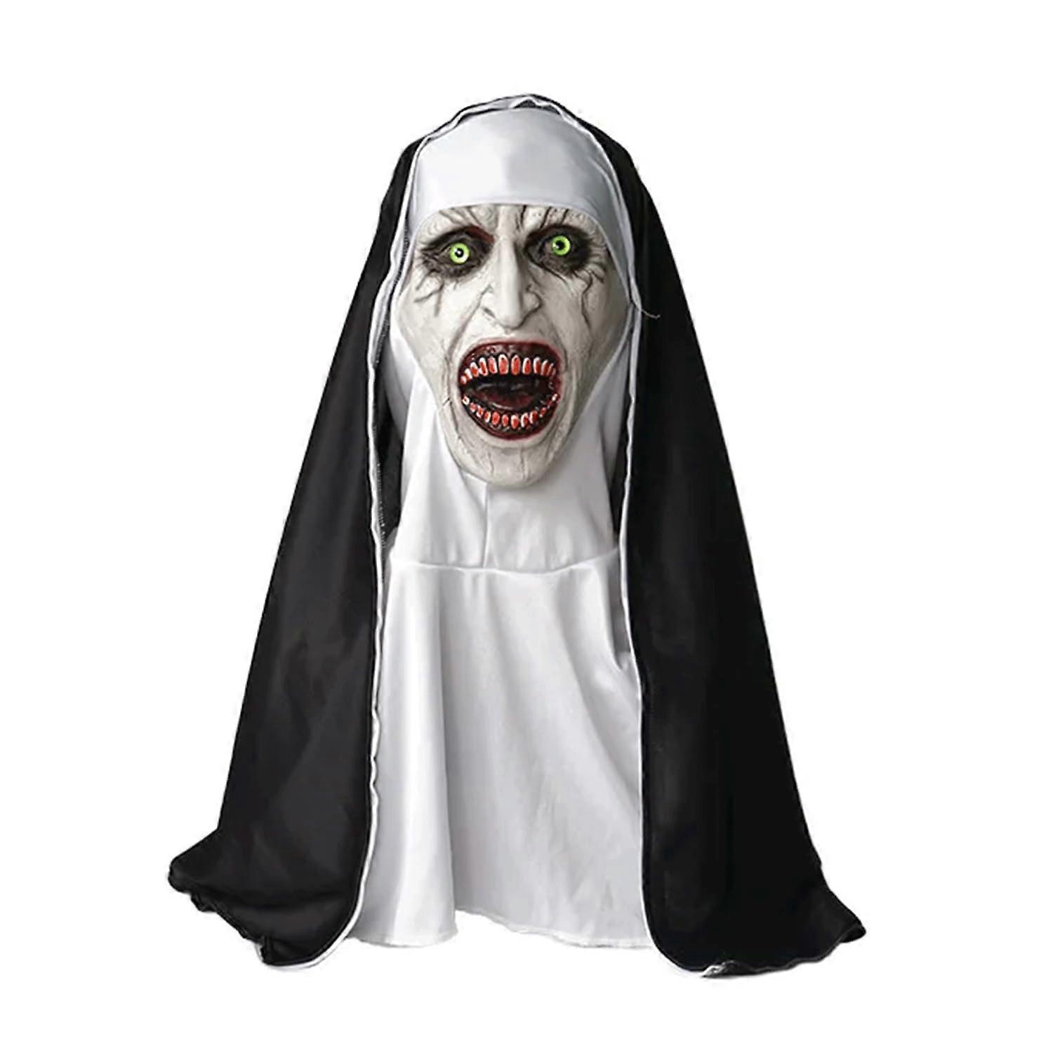 Halloween Mask for Adults Nun Mask With Headscarf Helmet Horror Theme Realistic Comfortable One Size For Halloween