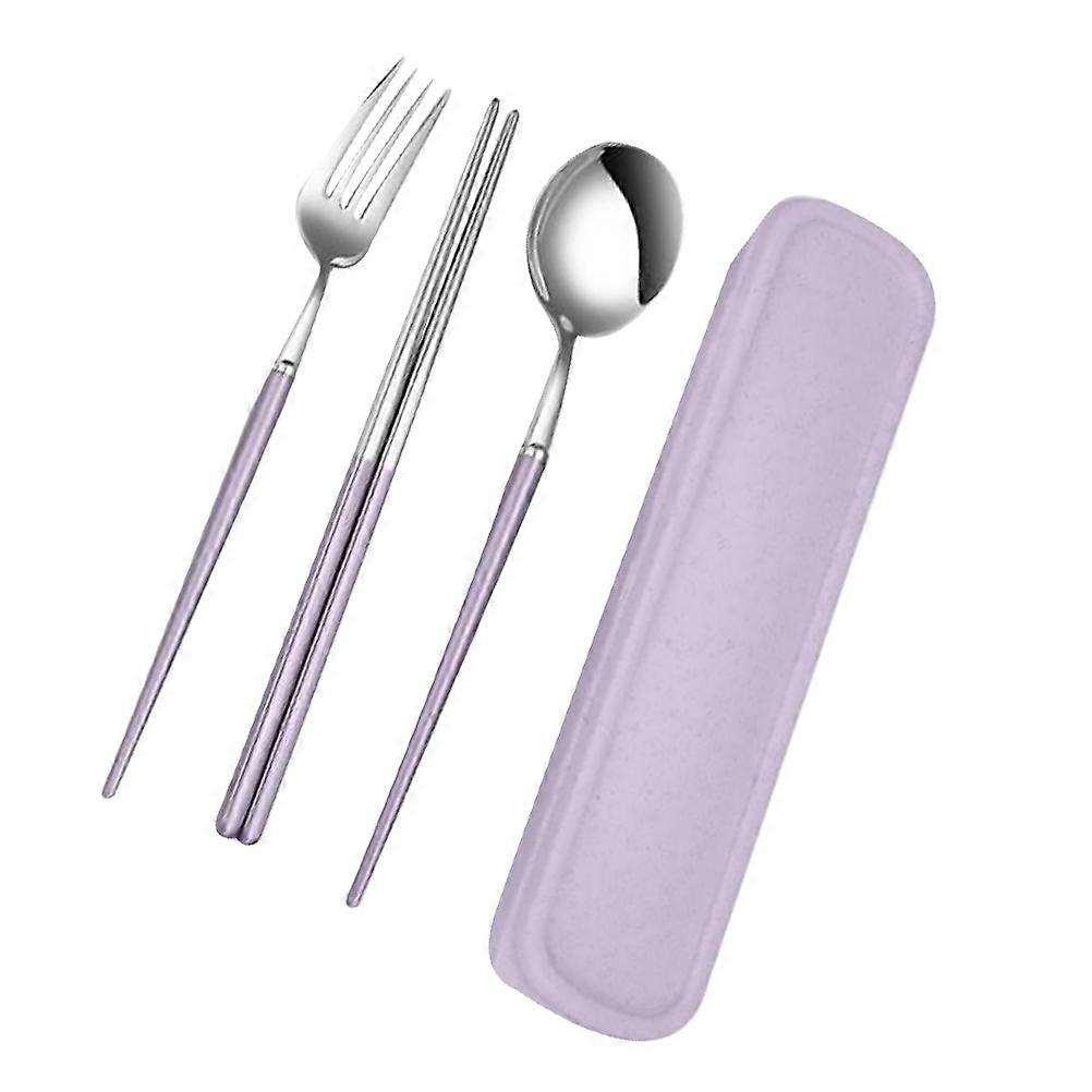 Stainless Steel Flatware Set with Storage Case for Camping Picnic Portable Spoon Chopsticks Fork 3pcs Adult Style Assorted Color