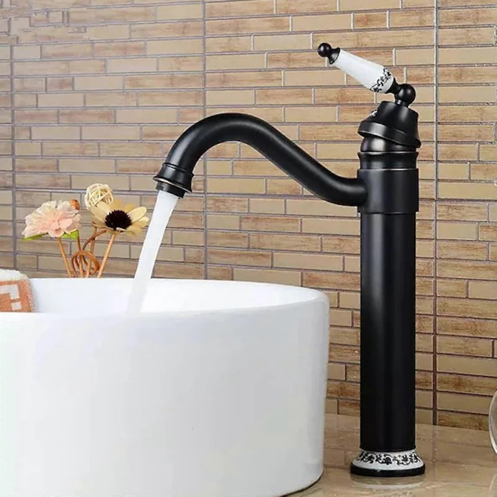 Retro sink faucets, 360° swivel spout, brass sink faucet hot and cold water tap, basin mixer with ceramic handle sink faucet