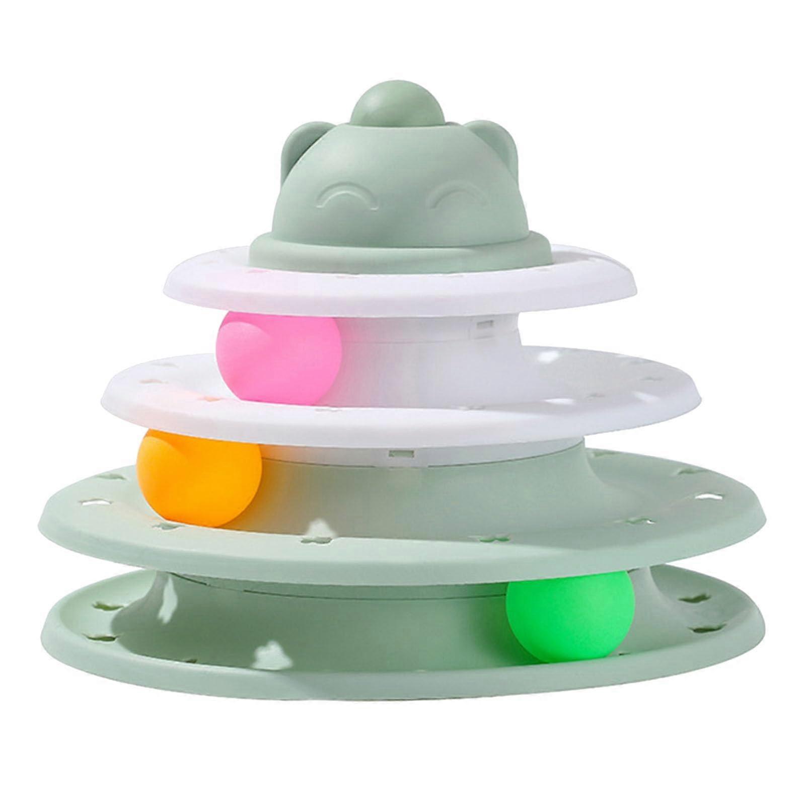 Cat Toy Roller 3-Stage Turntable with Cat Toy Balls, Self-Playing Kitty Exercise Set in Green for Indoor Cats