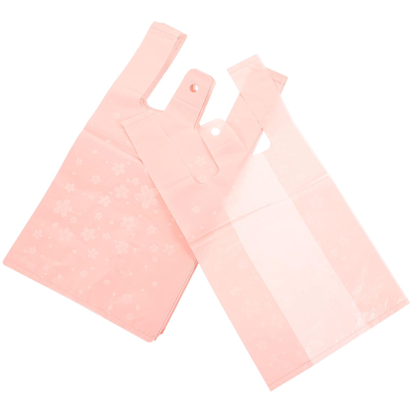 Sakura Pattern Grocery Organizer Bag for Home Pink Plastic with Proper Handles 50pcs Foldable