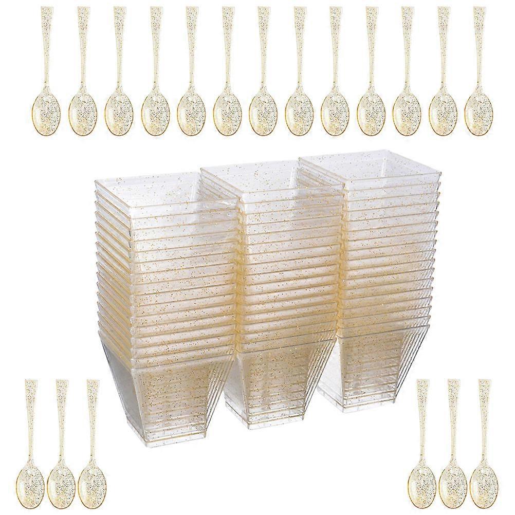 1set Glitter Dessert Cups With Spoons Elegant Multi Functional Pudding Cups For Parties Weddings And Home Use