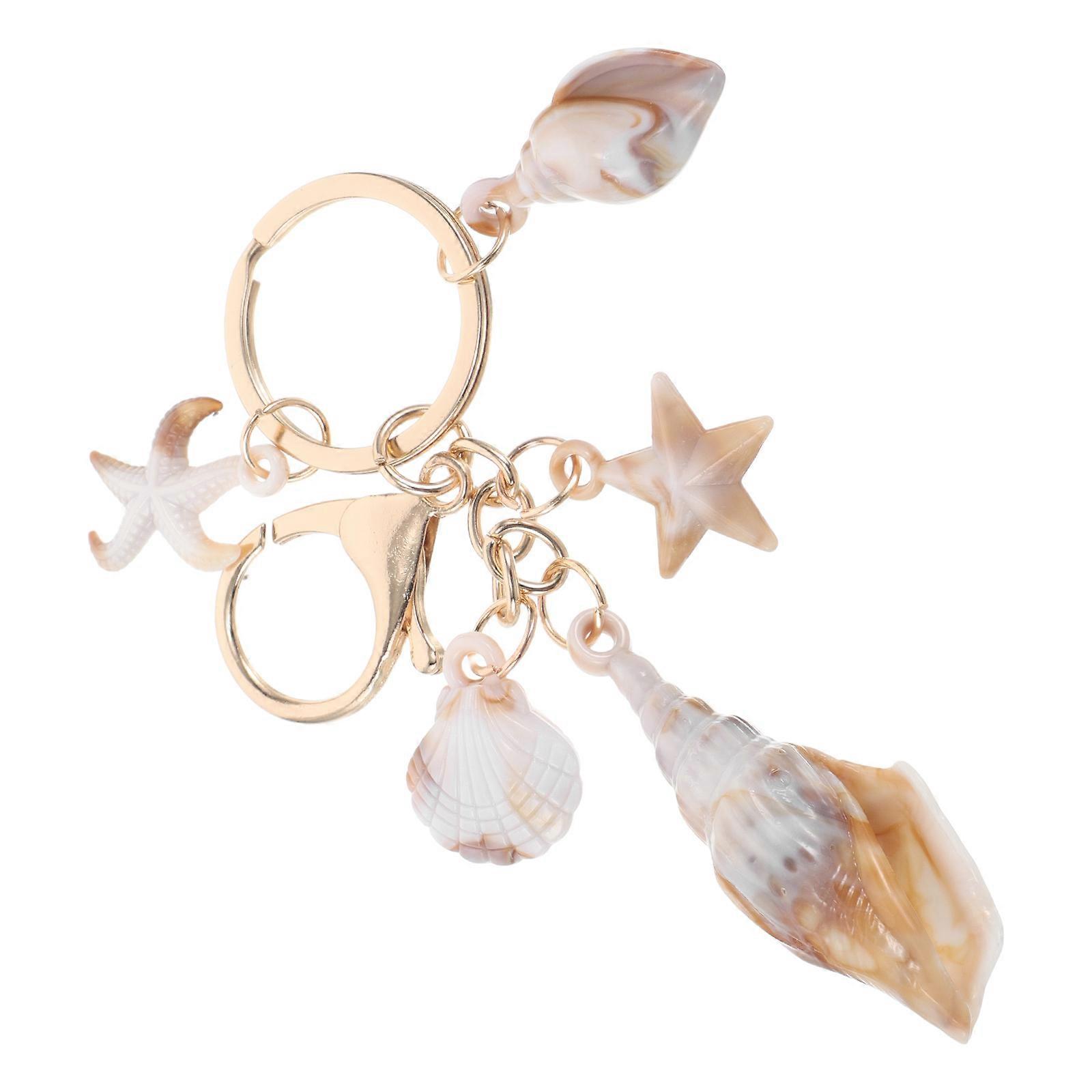 Nautical Keychain with Seashell Charms Ocean Themed Key Ring Beach Accessory for Bags Backpacks and Purses
