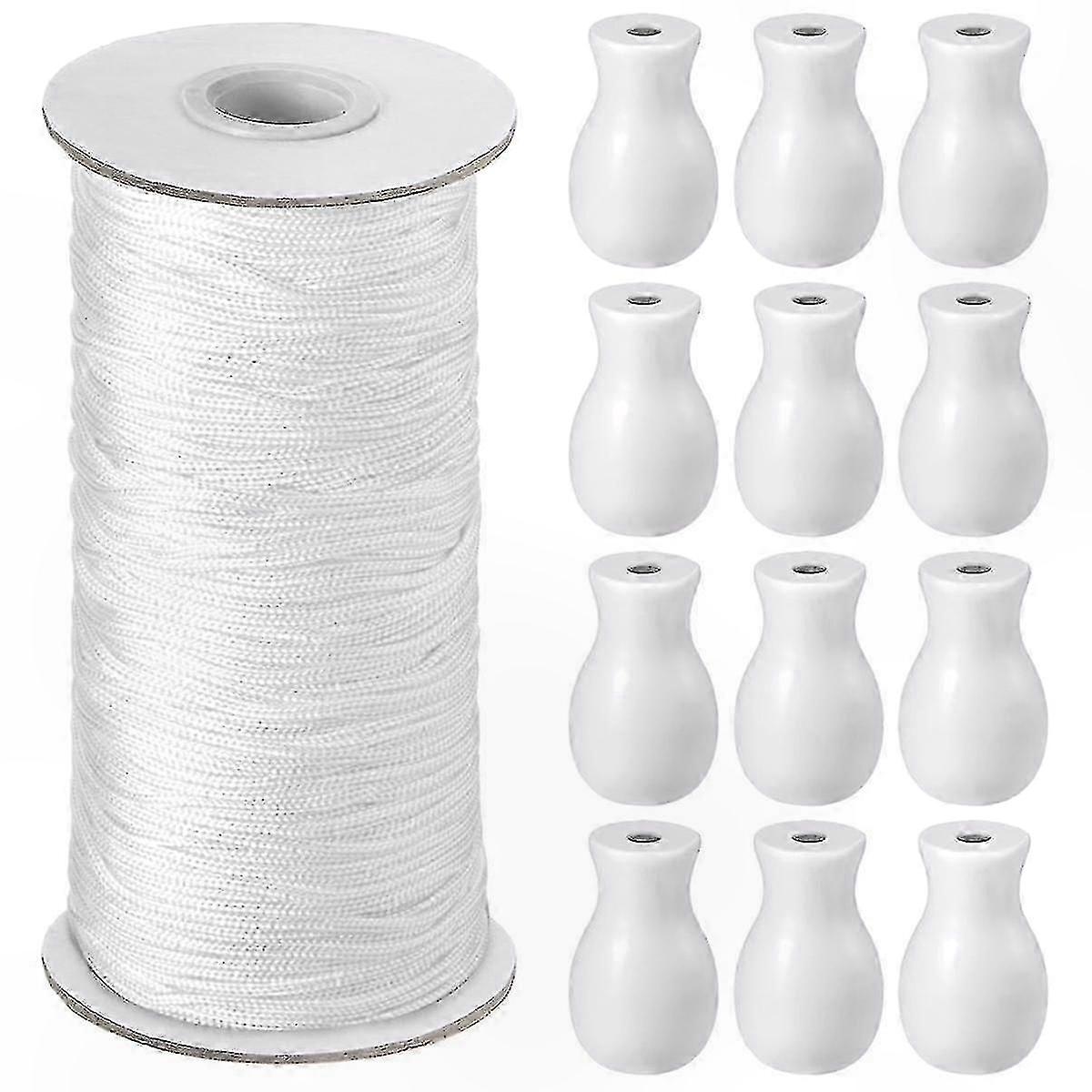 White DIY Shade Cord with Wooden Knobs, 100 Yards Blind Accessory Set for Home Crafting Projects