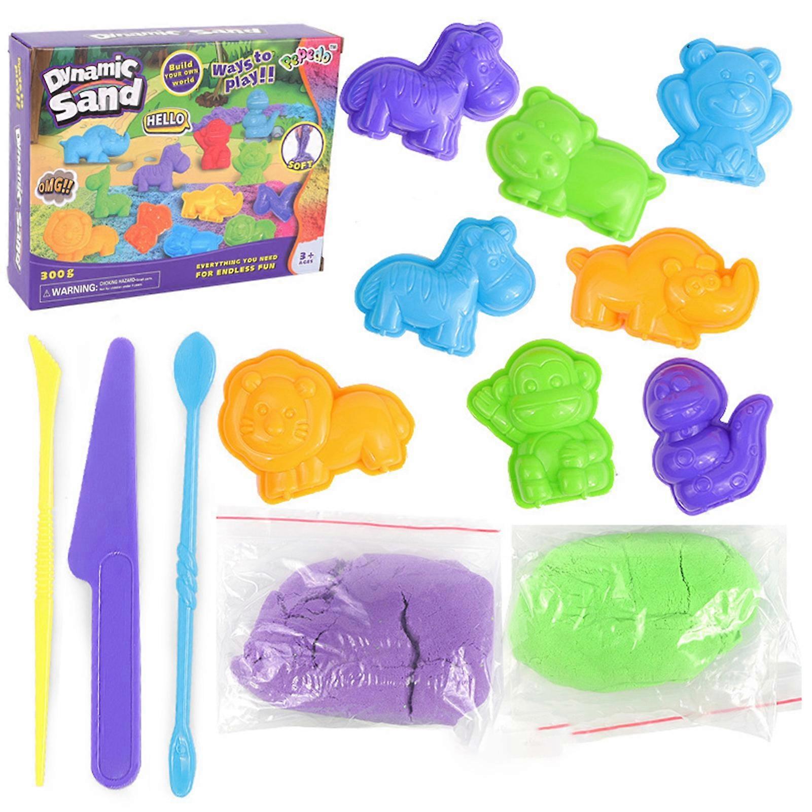 Kids Play Sand Set Stimulate Imagination Keep Moist Safety Colored Play Sand for Children Animal Set Updated 10.6oz