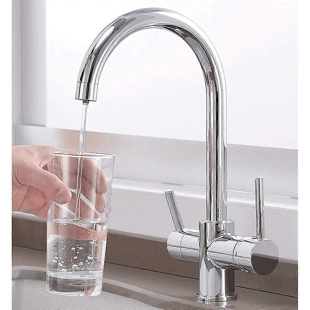 3-Way Water Filter Kitchen Faucet, Modern 360° Swivel Dual Handle Mixer Tap for Pure Drinking Water, Compatible with Filtration Systems