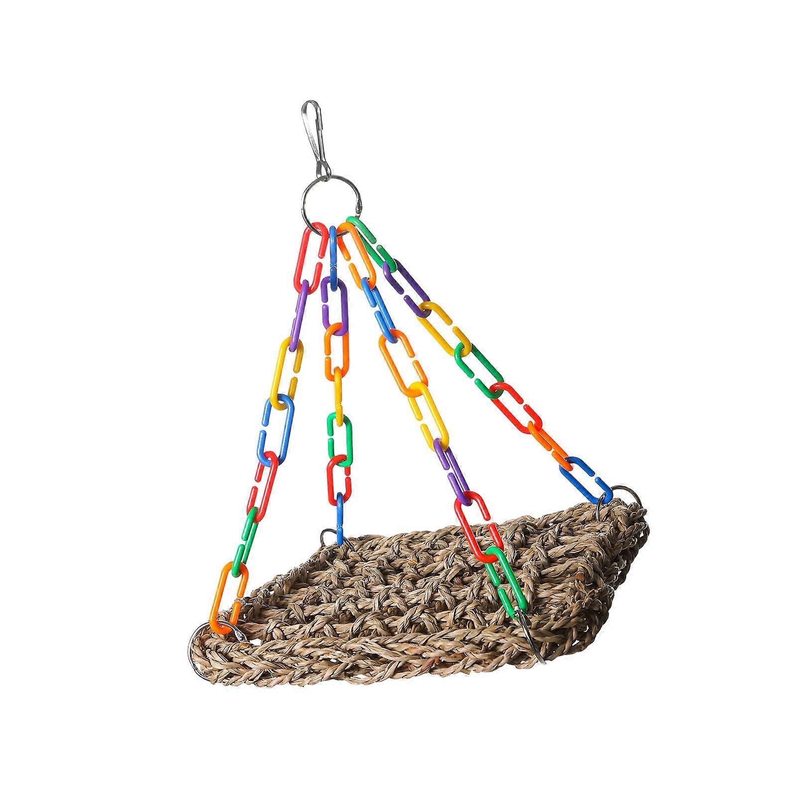 Breathable Grass Bird Hammock, Woven Cage Hanging Hammock for Small Birds and Parrots, Climbing Activity Toy