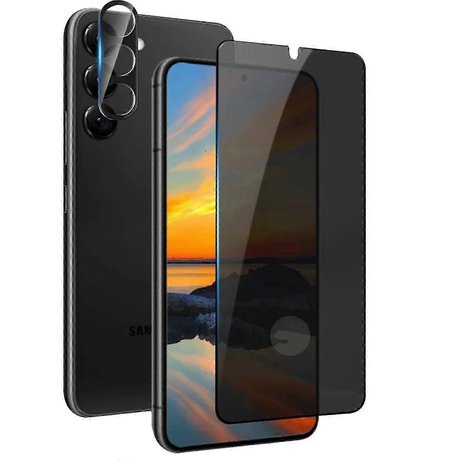 1パックプライバシースクリーンプロテクター、Samsung Galaxy S24用1パックカメラレンズプロテクター、指紋ロック解除サポート、アンチスパイ、高透明度バブルフリー
