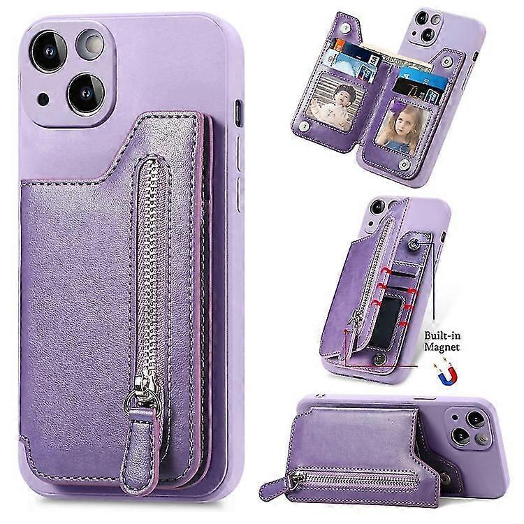 For iPhone 15 Plus Zipper Wallet Leather Back Shockproof Phone Case