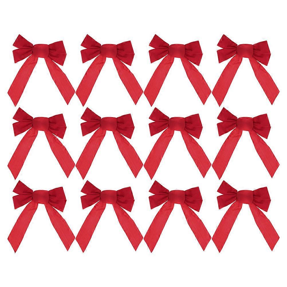 12Pcs Red Bowknot Ornament Set For Christmas Decoration Supplies Ideal For Tree And Party Settings