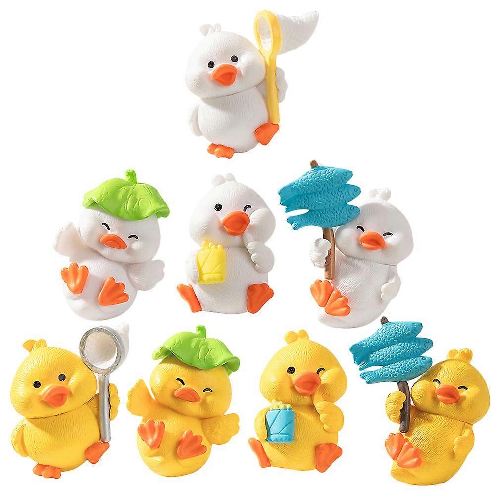 Miniature Ducks Resin Figurines for Decoration 8Pcs Mini Set