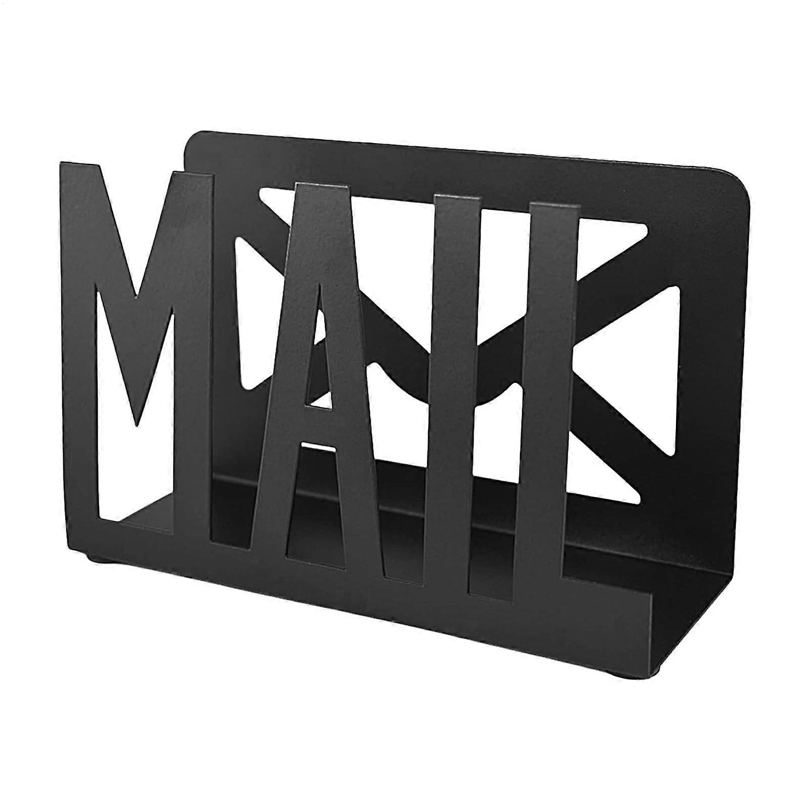 Letter Folder Organiser Black Metal Desk Post Holder with Double Sided Hollow Design