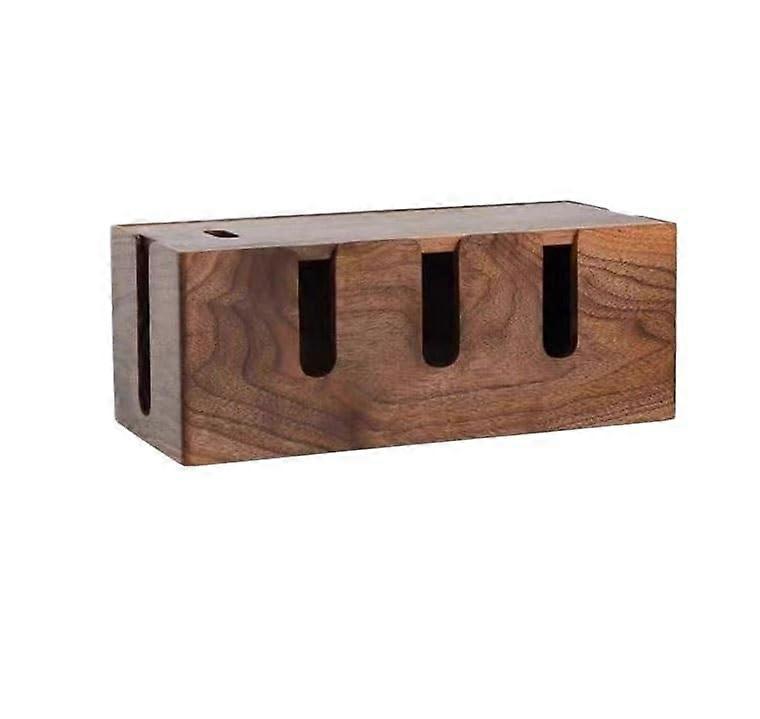 Wooden Cable Management Box with Lid for Power Strips, Router and Wire Storage, Solid Wood Dark Colour