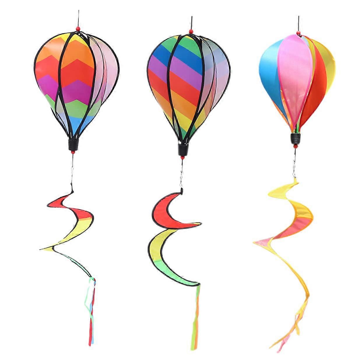 3Pcs Rainbow Hot Air Balloon Windmill Spinners Colorful Hanging Ornaments for Outdoor Garden Decoration Easy to Install for Parties and Events
