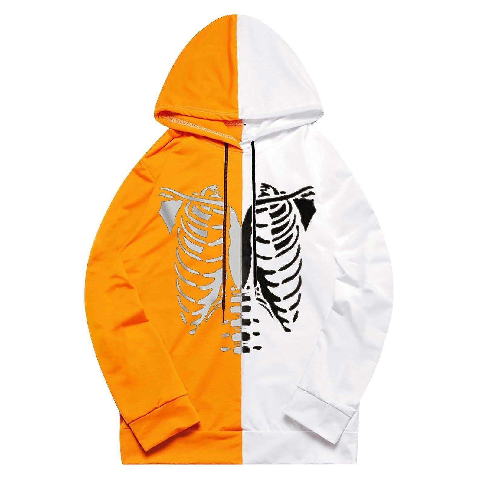 Hoodie Men's Oversize with Drawstring Skeleton Print Summer Comfortable XXL Yellow