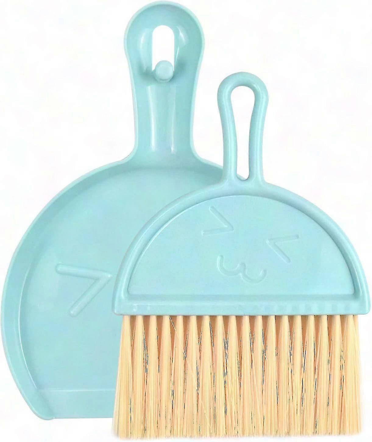 Mini Plastic Dustpan and Broom Set, Multi-Functional Cleaning Tool (Blue)