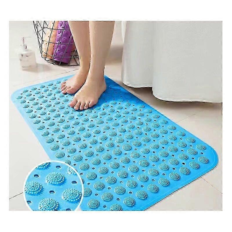 BETTE Non-Slip Bath Mat, Mildew Resistant, Extra Long Machine Washable Bath Mat, Anti-Suction Bath Mat, 36 x 71cm (Blue)