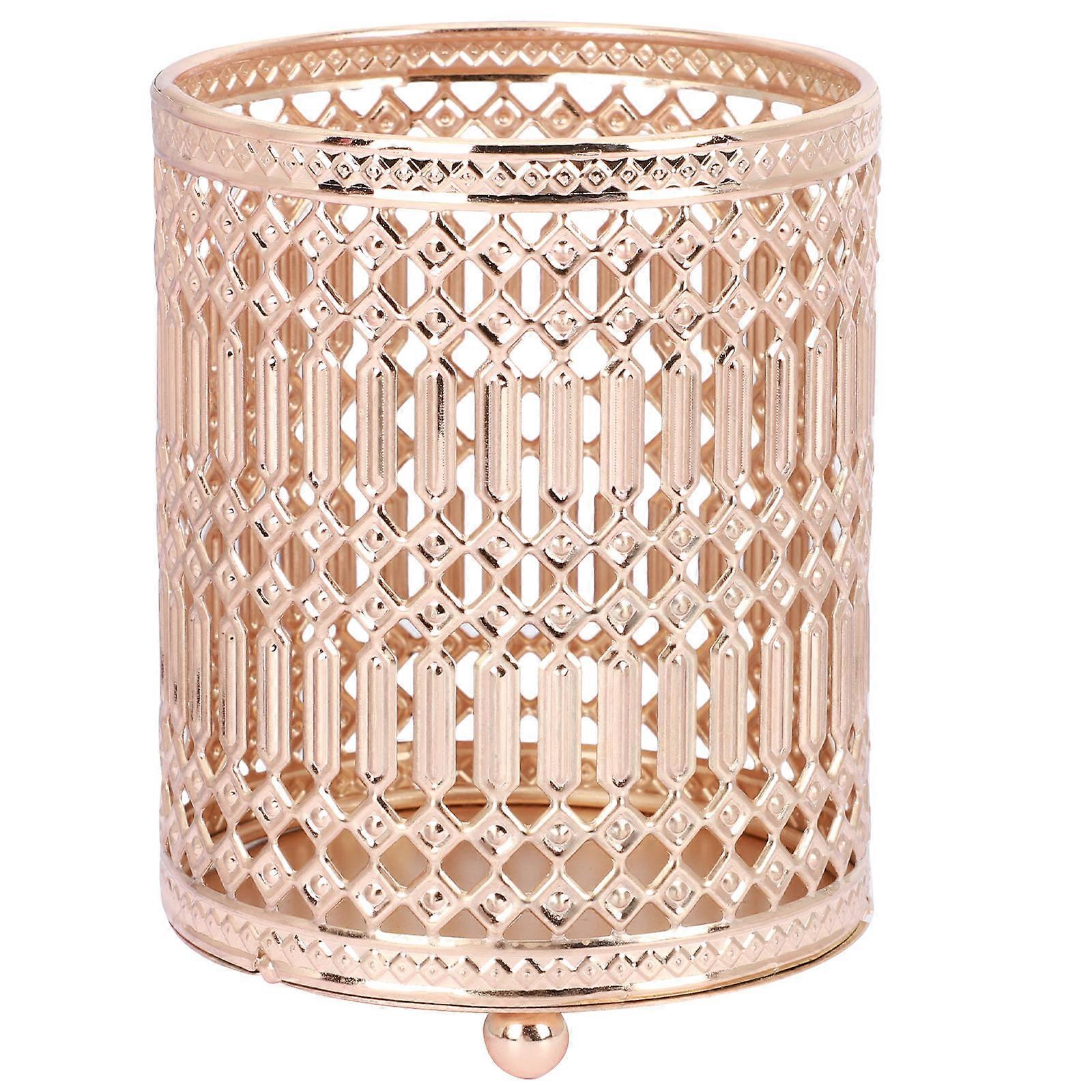Make Up Brush Holder Hollow Pattern Desktop Adornment for Living Room Golden Metal 1Pc
