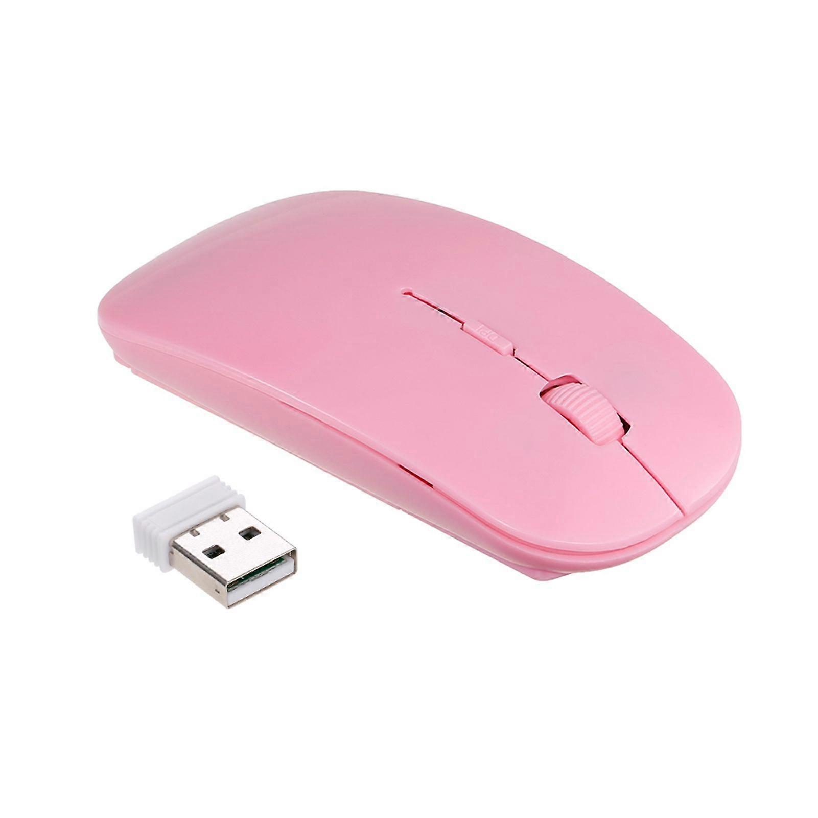 2.4G Wireless Mouse Portable Ultra-thin Mute Mouse 4 Keys Wireless Optical Mouse 1600DPI for Desktop Computer Laptop Pink