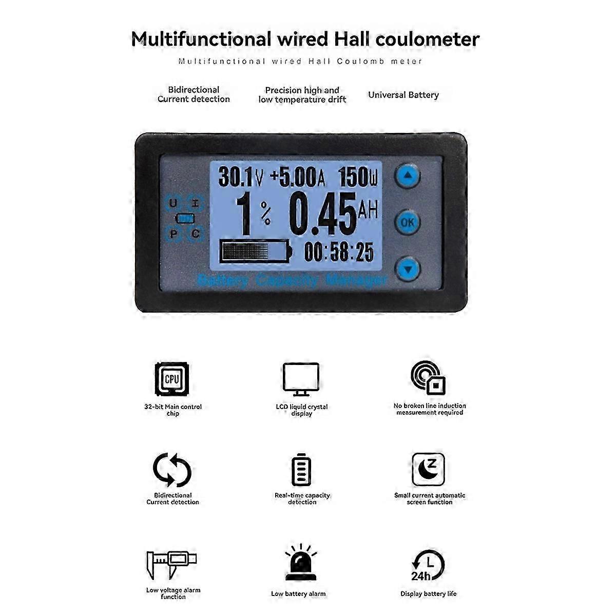 100A Bluetooth Coulometer Battery Capacity Tester Ammeter Voltmeter