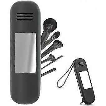 Travel Makeup Brush Holder med spegel, Silikon Makeup Brush Organizer, Anti-Fall Out Zipper Closure, Liten sminkborstväska
