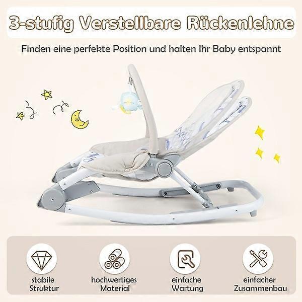 2 in 1 Baby Rocker Foldable Portable Baby Swing with 3-Level Adjustable Backrest Gray