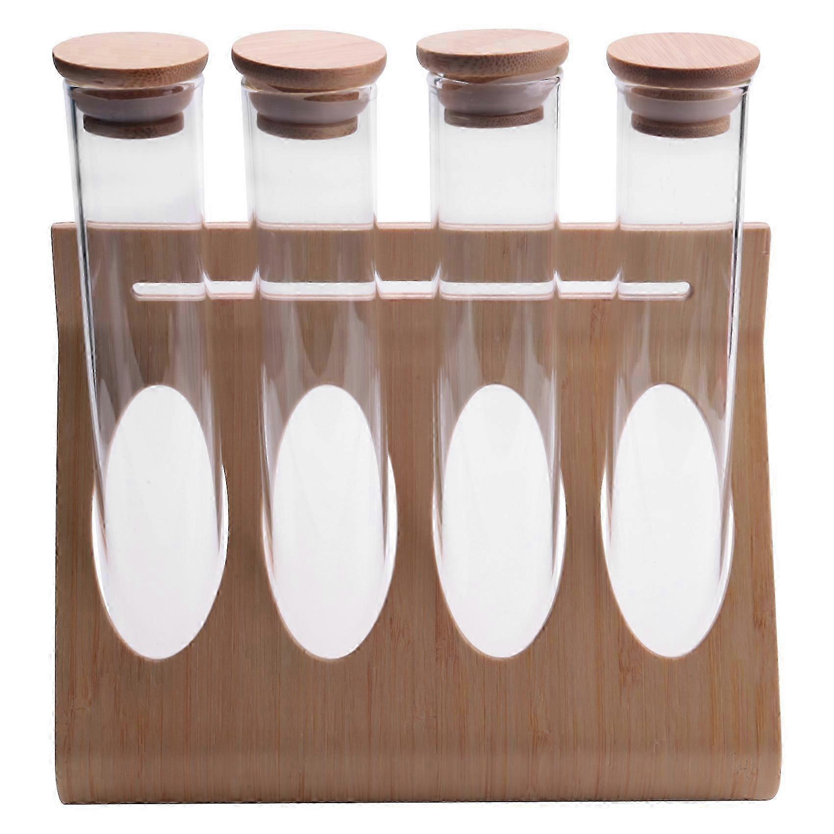 Wooden Coffee Bean Display Rack with Glass Decorative Ornaments for Tea Stand Storage