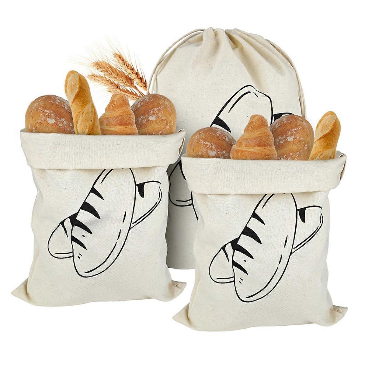 3 Pcs Unbleached Linen Bread Bags, 40 X 30 cm, Reusable Linen Bags with Drawstring, for Bread, Fruit and Vegetables