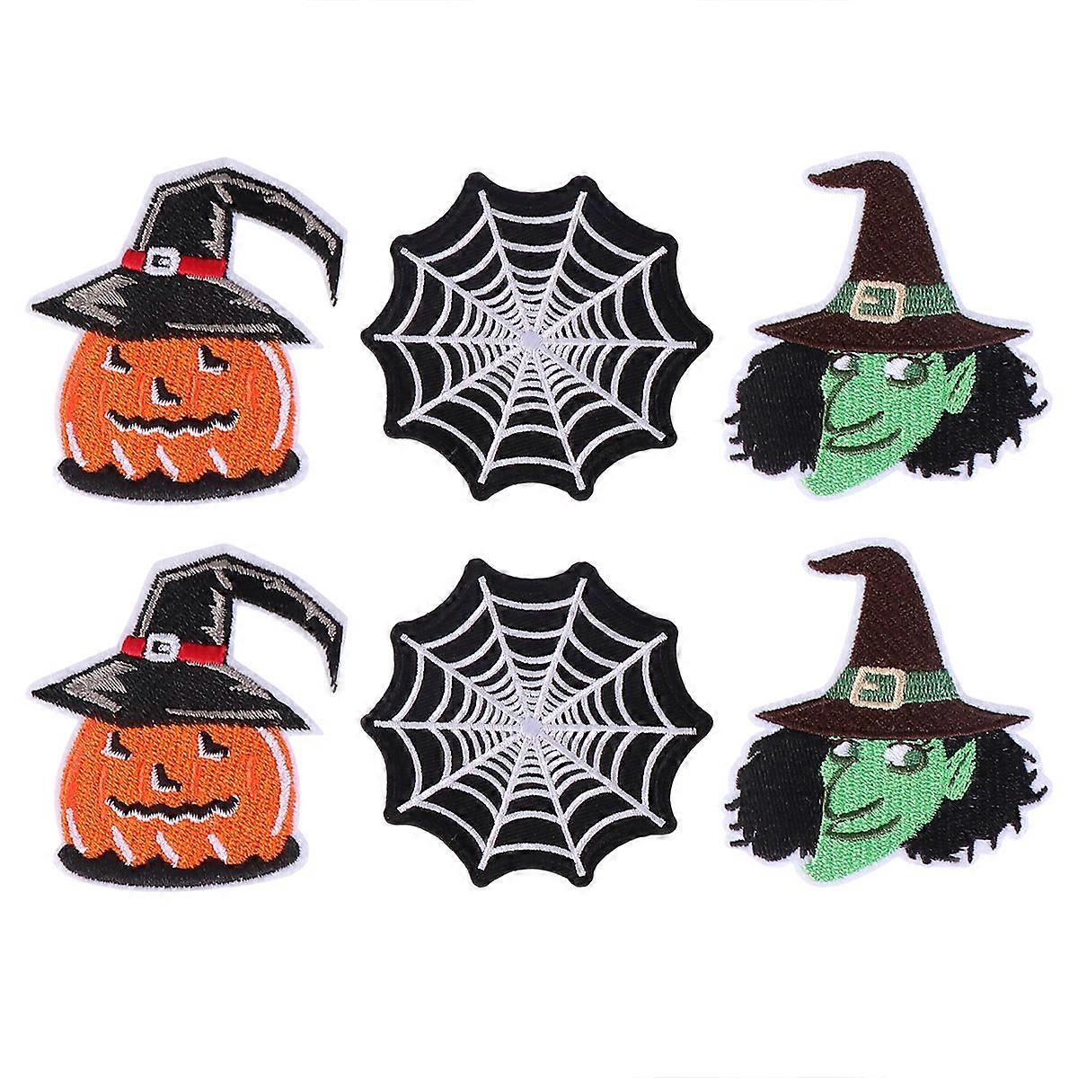 DIY Halloween Costume Embroidery Patch Featuring Pumpkin Witch Spider Design for T-shirt Bag Assorted Color 6Pcs