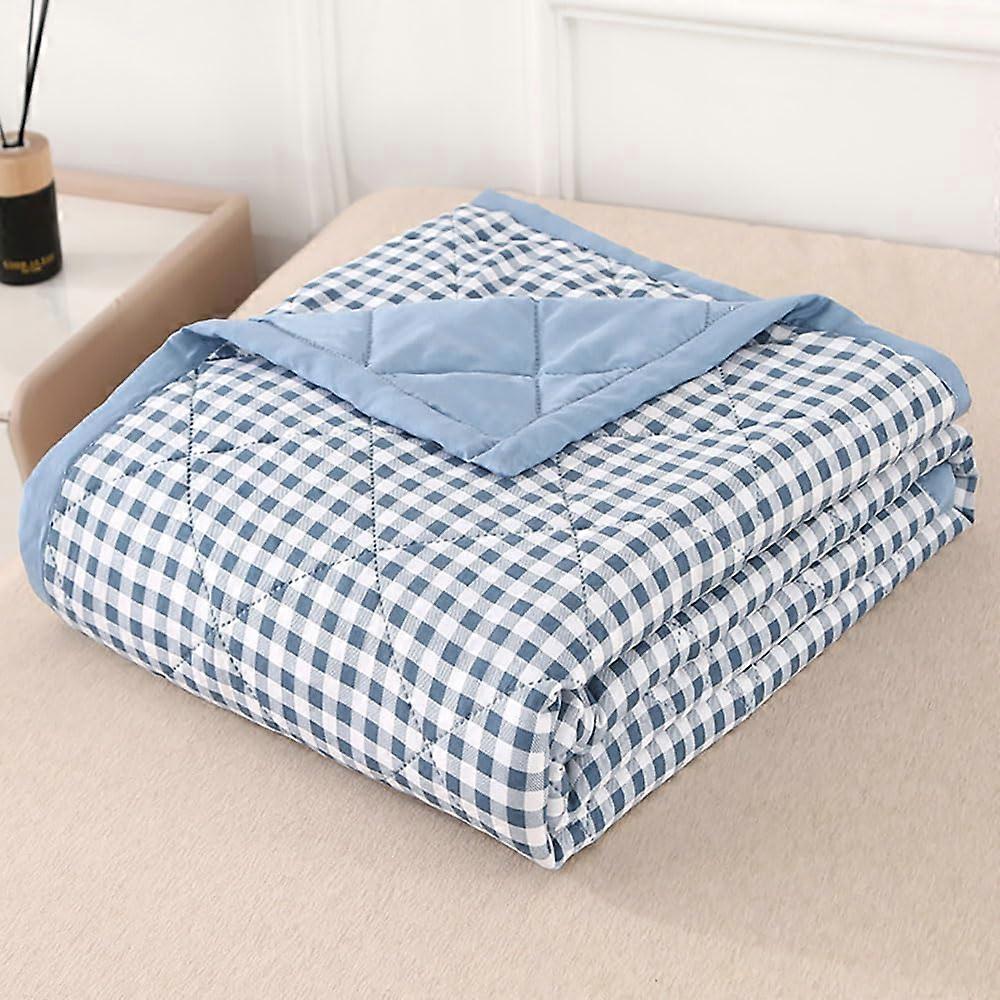 Quilted Bedspreads Checkered Pattern Cotton-Filled Duvet-Style Bed Throw Reversible All-Season 150x200cm Light Blue