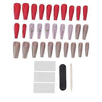 2025 Latest Model 30pcs Long Press On Nails Glossy False Nails Reusable Baller...