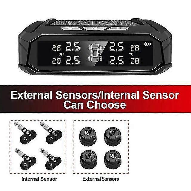 Acceo K11 Car Tpms Tyre Pressure Monitoring System Solar Power Digital Lcd Display Auto Security Alarm Systems With 4/6 Sensors