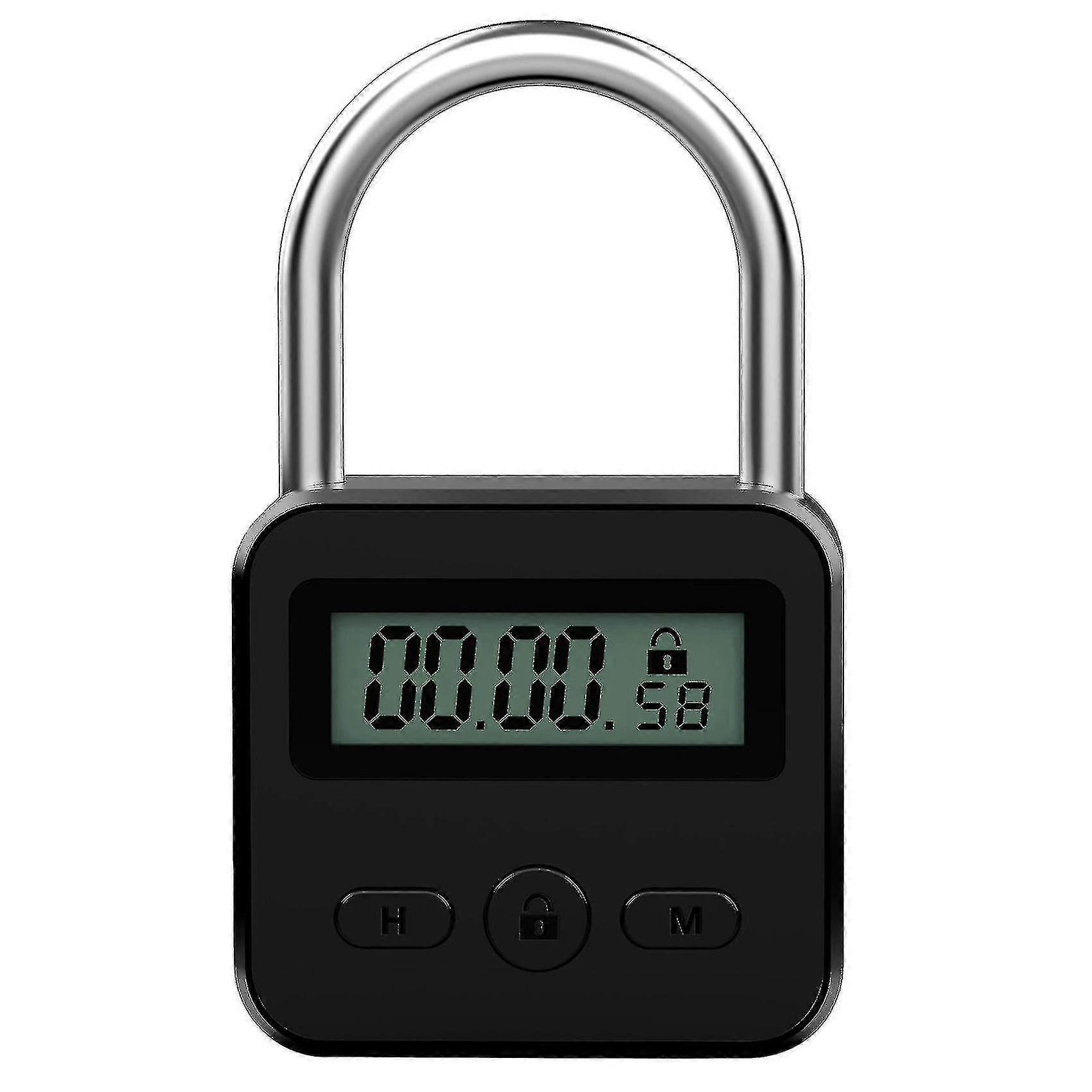 USB Timer Padlock Metal Lock with 99 Hours Max LCD Display Black