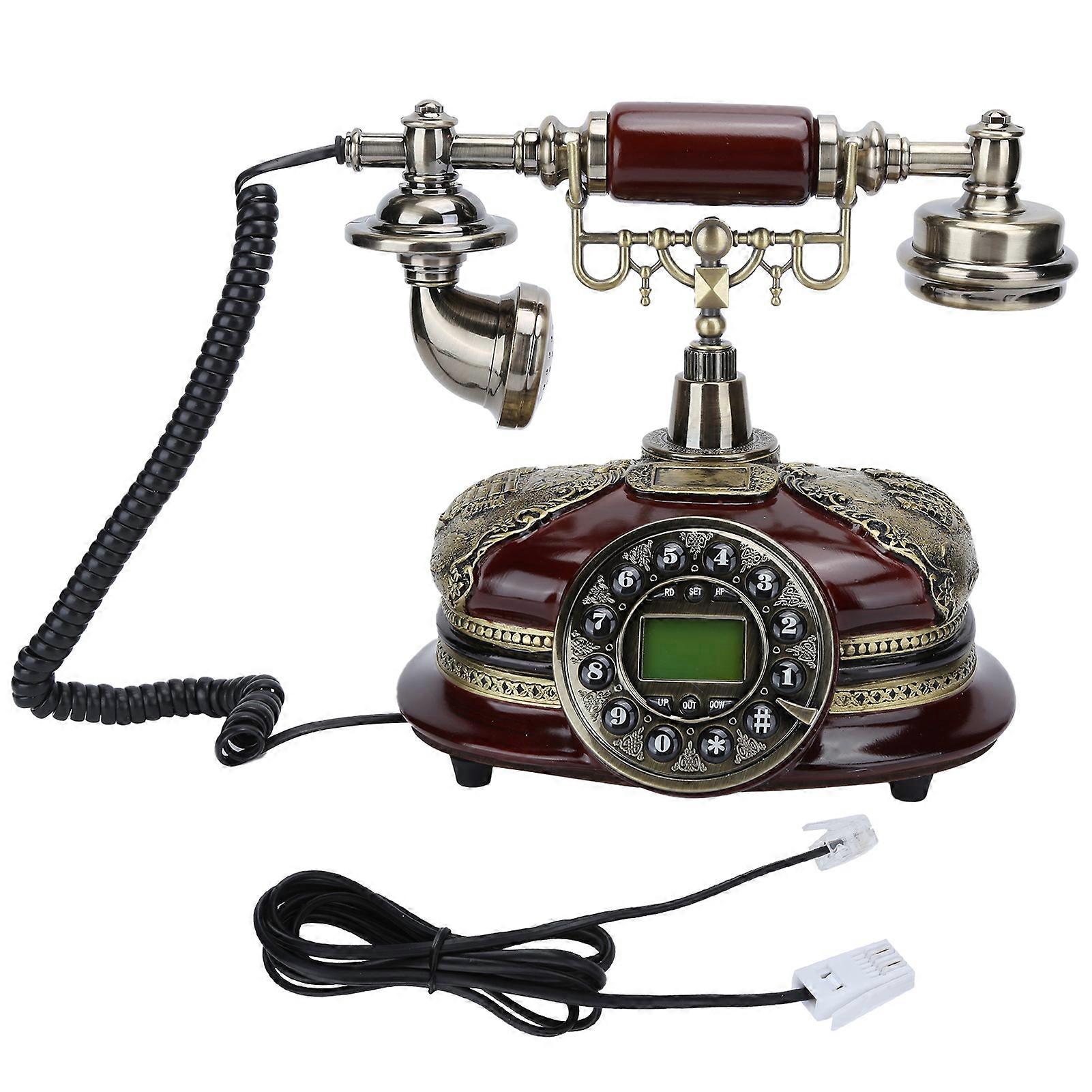 Retro Style Round Dial Landline Telephone with DTMF/FSK for Home and Office Decor