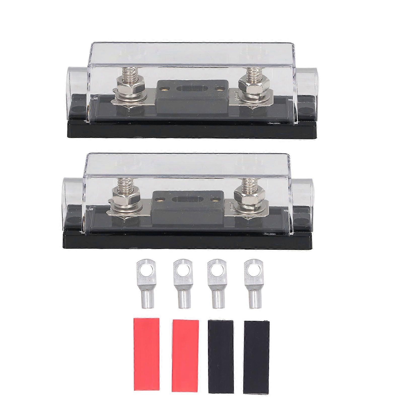 2PCS 200A 48V Fuse Holders with 4PCS Terminals 4 PCS Heat Shrinkable Tubes for Car Audio Truck RV Boat