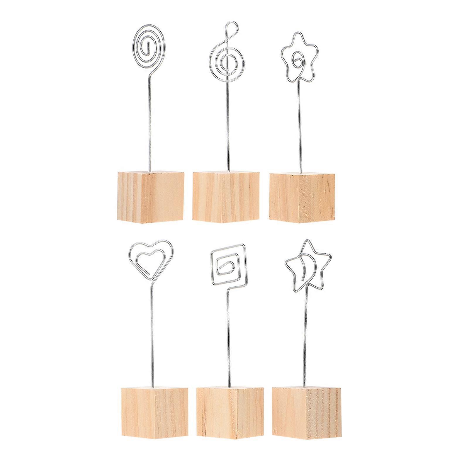 Silver Memo Stand Wooden Base Clip for Holding Use 6Pcs