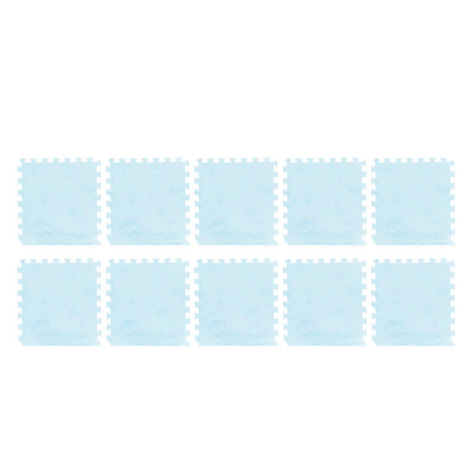 10pcs Plush Foam Floor Mat Prevent Slip Cuttable Thickened Interlocking Carpet Tiles for Bedroom Light Blue