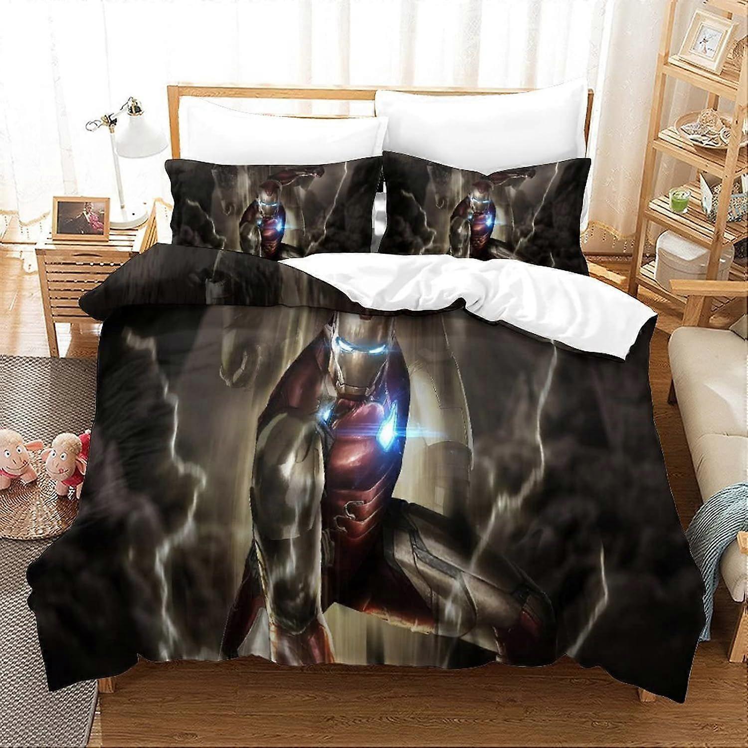 Bedding Sets Single Size Bedding Iron Man Printed Duvet Cover Soft Hypoallergenic Microfiber Quilt Cover with Pillowcase with Zipeer Closure for in Ki