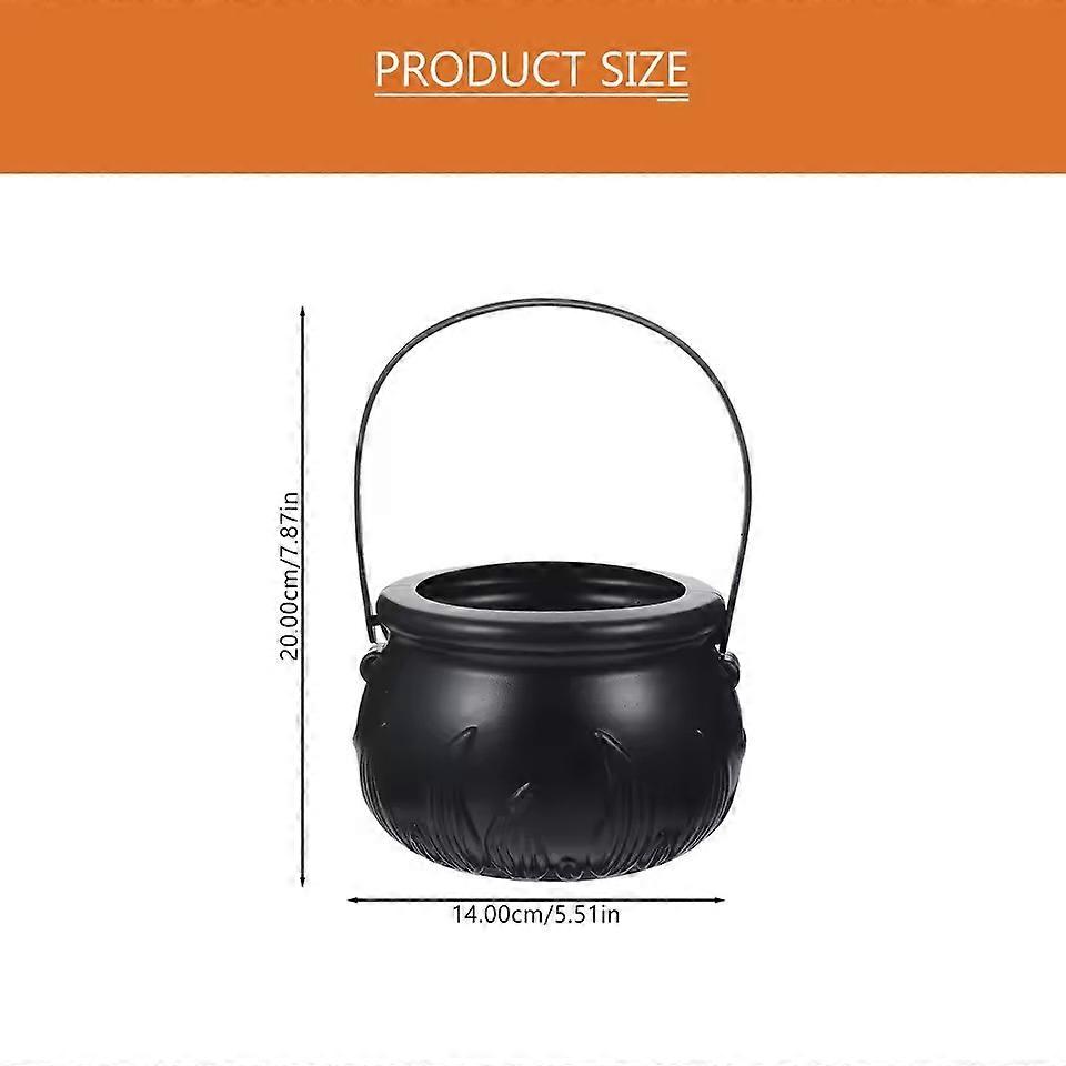 Halloween Themed Decorations Large Size Witch Bucket Plastic Round Basket Candy Cauldron Bucket Witch Basket Plastic Treat Black