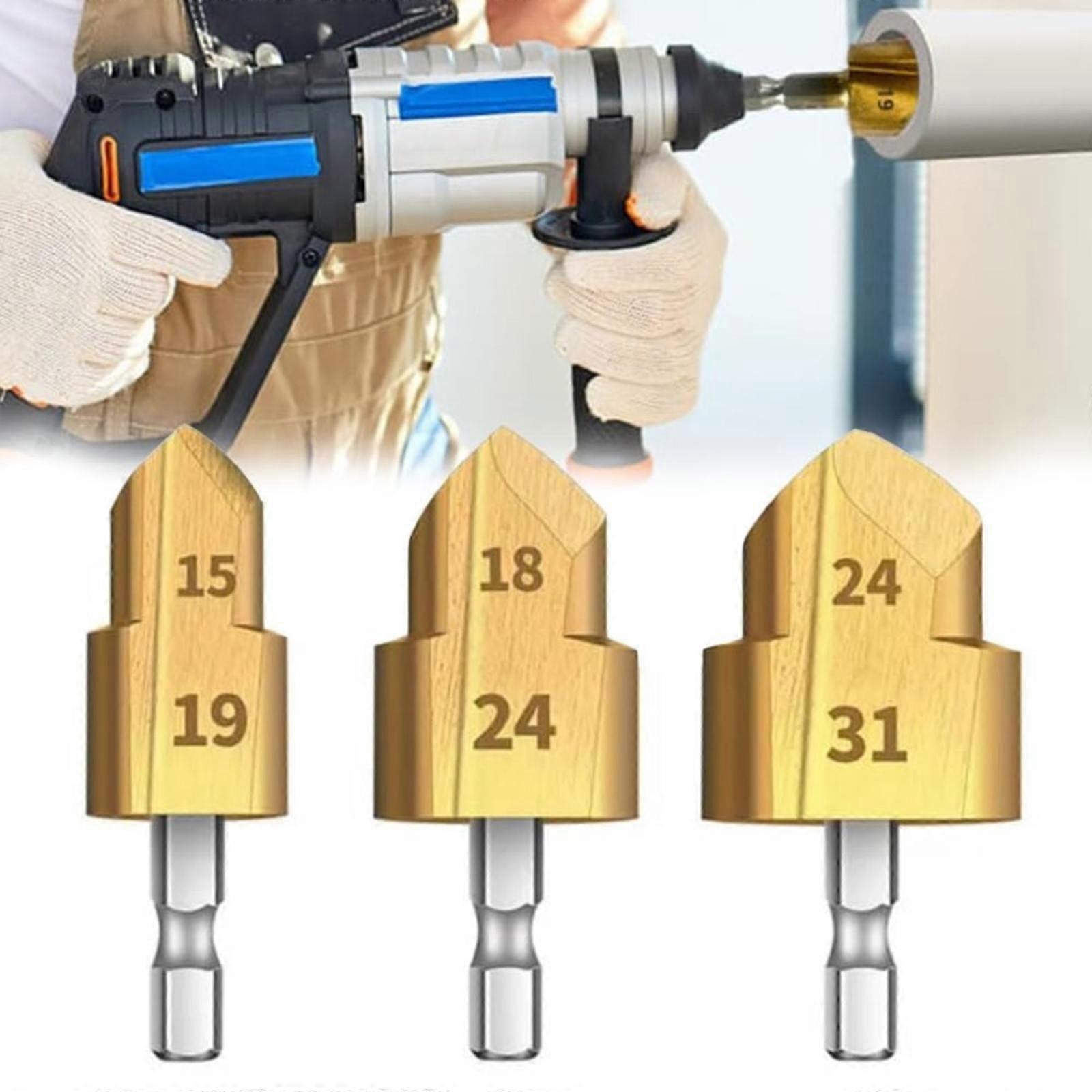 Clearance! Hezzwei Heavy Duty Pipe Reaming Drill Bits 2024 Upgrade PVC Pipe Drill Bit Chamfer Tool Replaceable Deburring Reamer