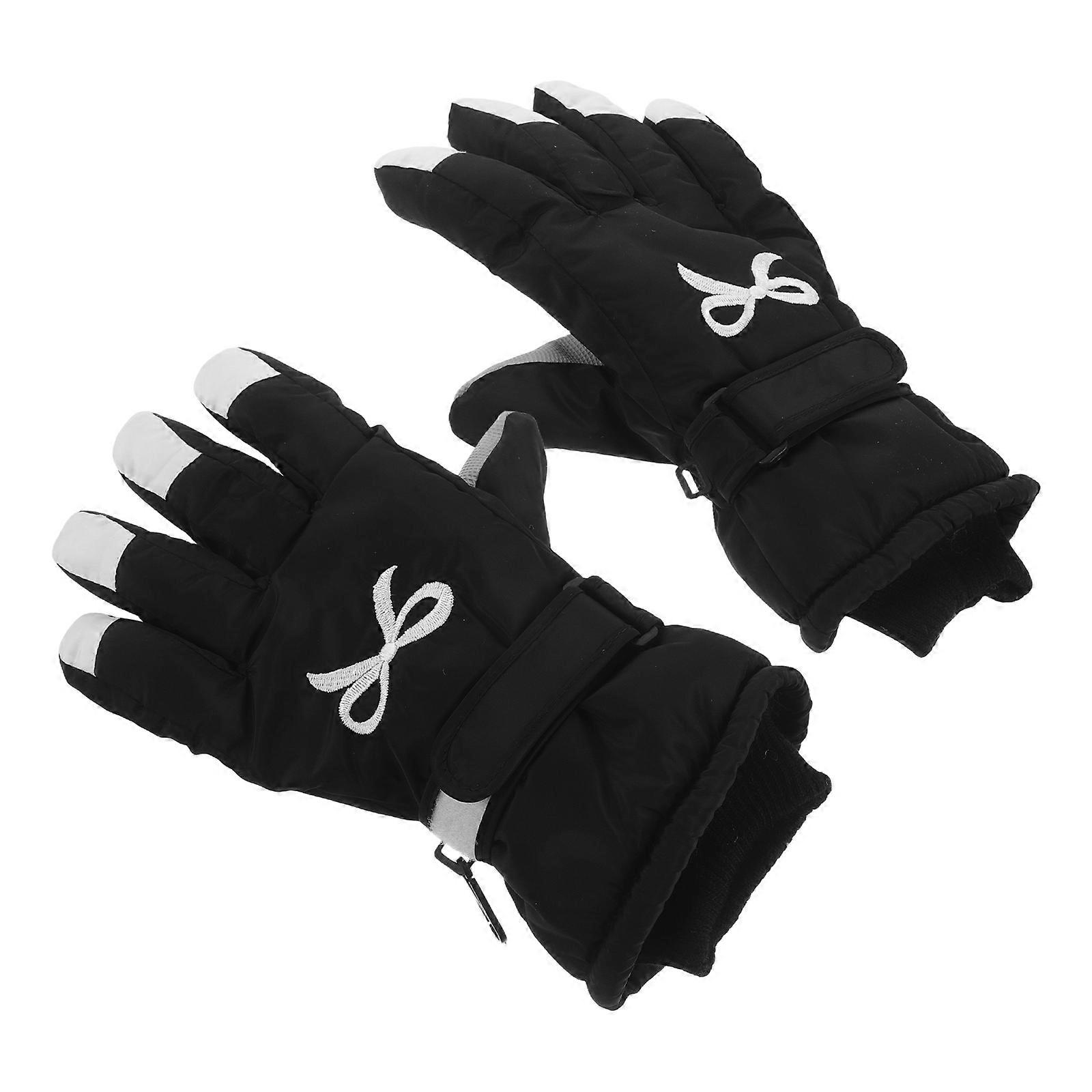 Black Windproof Waterproof Ski Gloves for Outdoor Use with Fleece Lining 1Pair