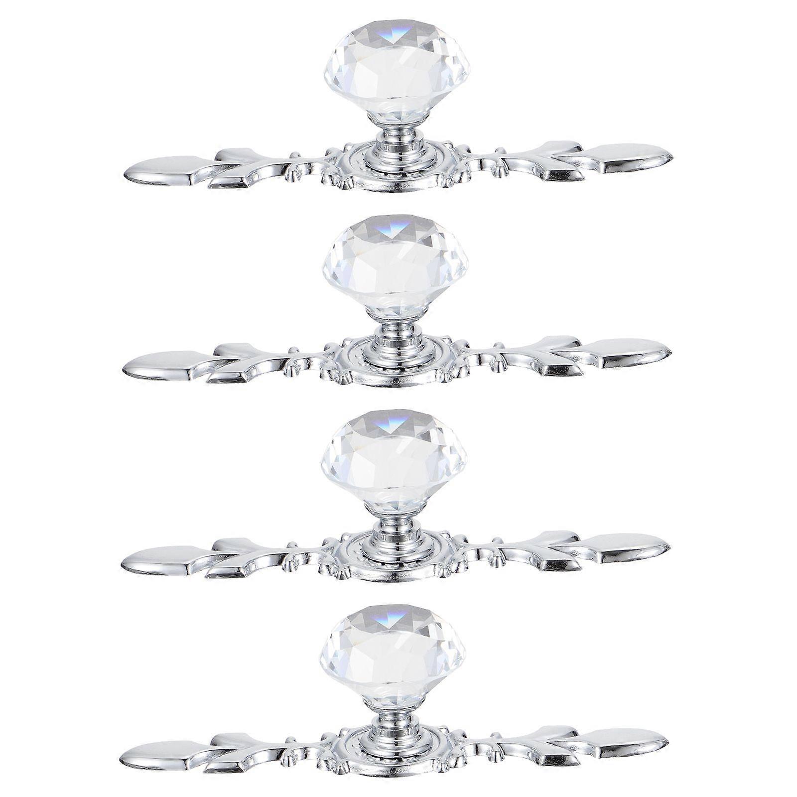 4Pcs Crystal Door Knobs Durable Wardrobe Doorknob Useful Cupboard Handle