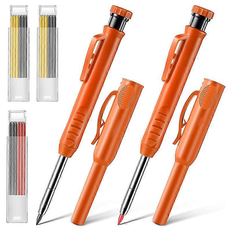 2 Pack Solid Carpenter Pencils, with Built-in Sharpener (Orange)