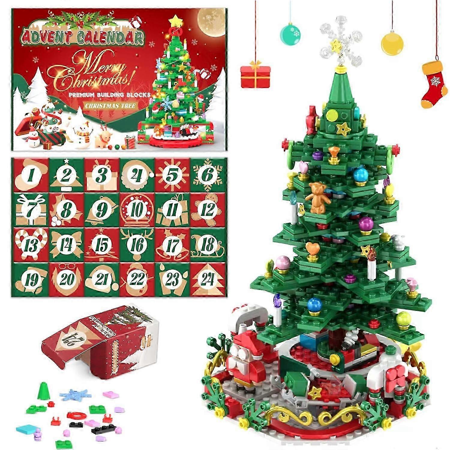 2024 Adventskalender Weihnachtsbaum Bausteine Set mit LED-Licht, 24 Tage Countdown Weihnachten Überraschungsbox Geschenk für erwachsene Kinder