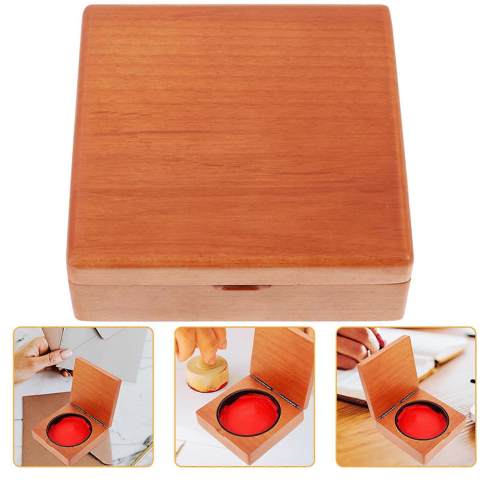 Desktop Ink Paste Container Wood Stamp Box for 5Pcs Storage Case