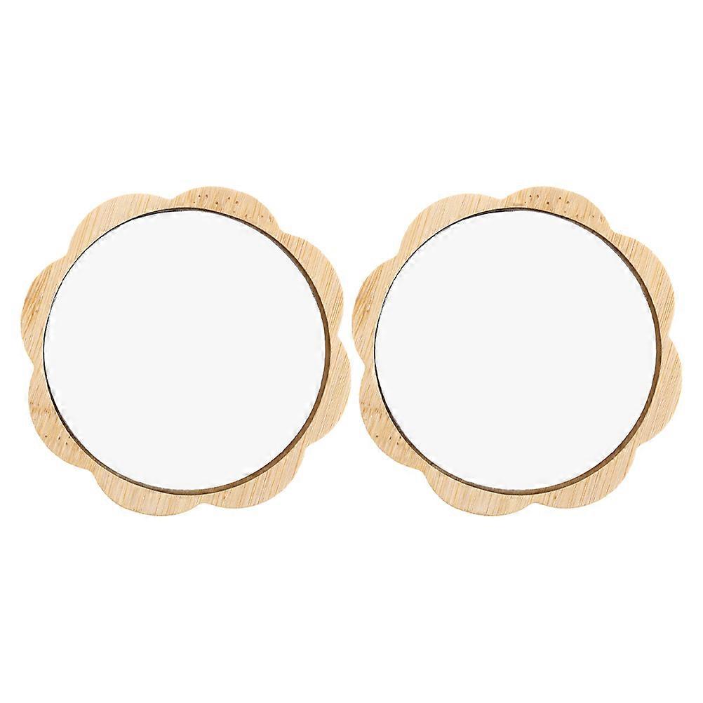 Light Brown Wooden Makeup Mirror Compact for Home Use 4Pcs